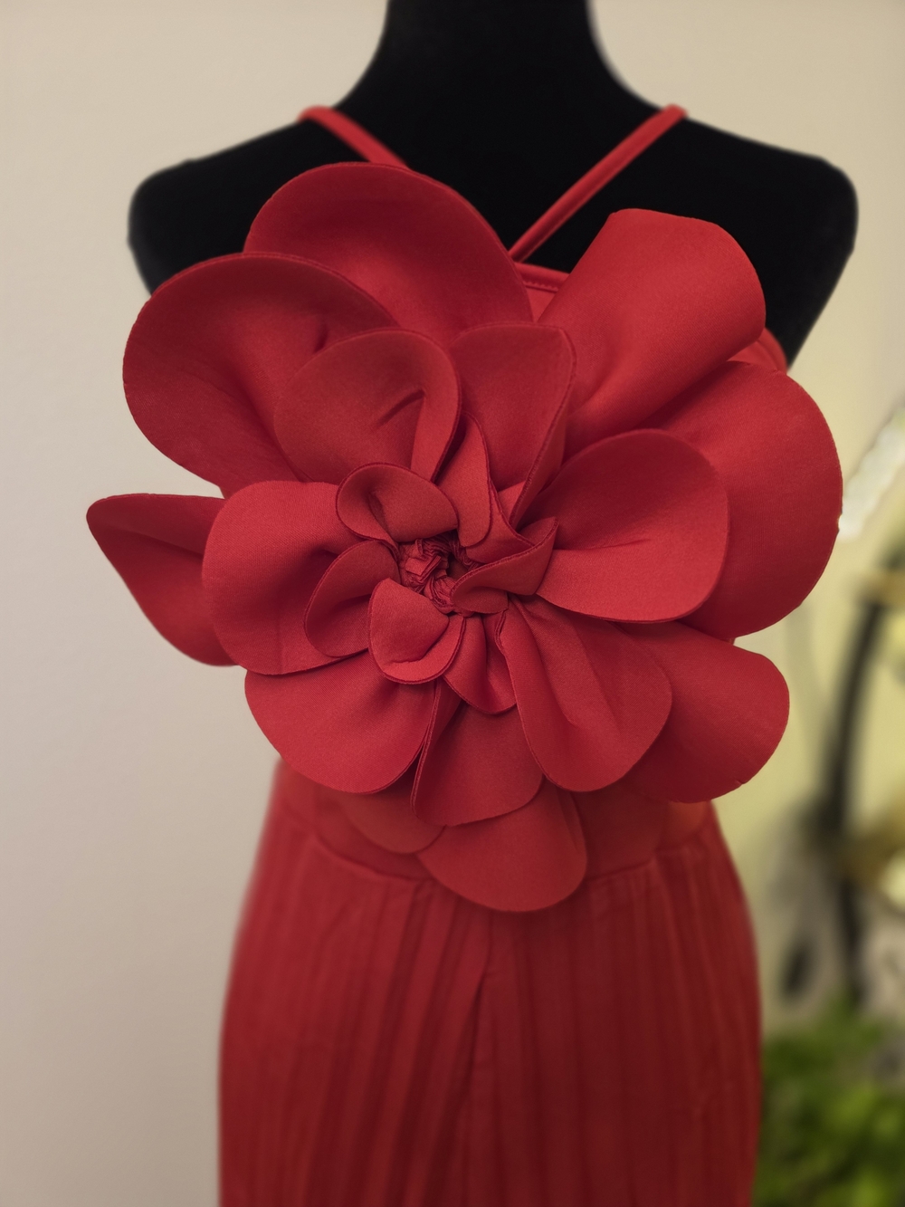 Red 3D Flower Pleated Wide Leg Jumpsuit Halter Neck Cocktail Party Size L - Picture 6 of 8